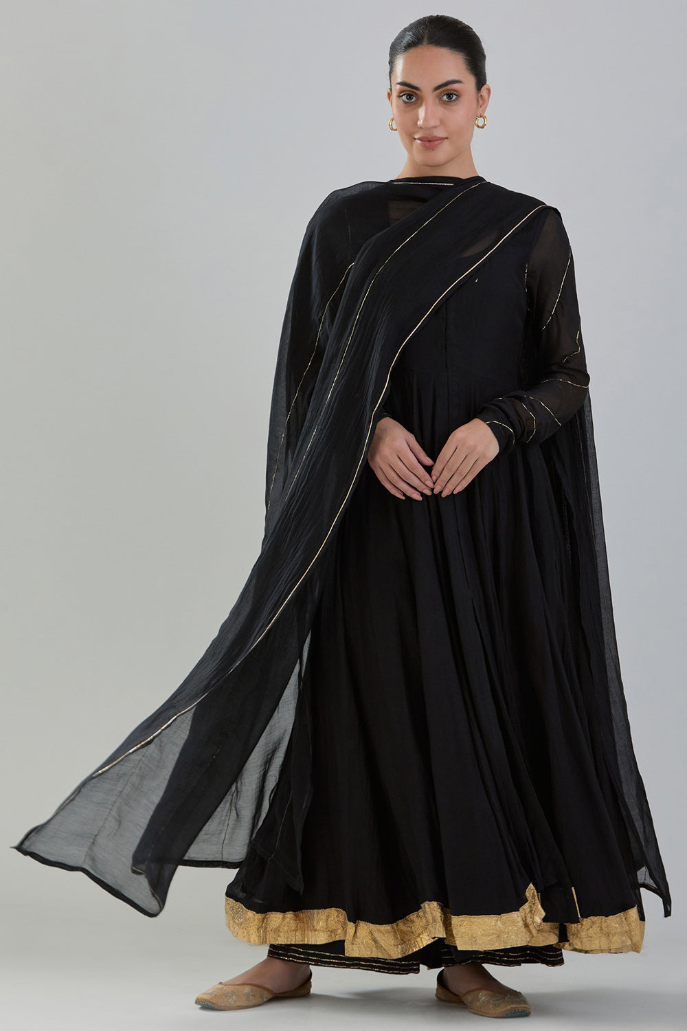 Embroidered Anarkali Set In Black