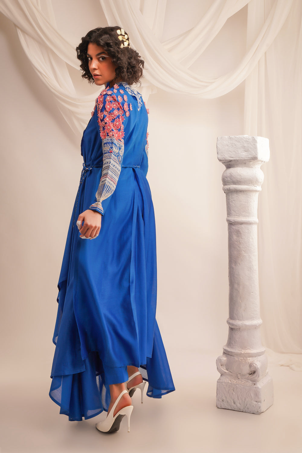 Emb Cowl Neck Angrakha With Braided Belt And Pants - Auraya Fashion -  - #tag1# - #tag2# - #tag3# - #tag3#