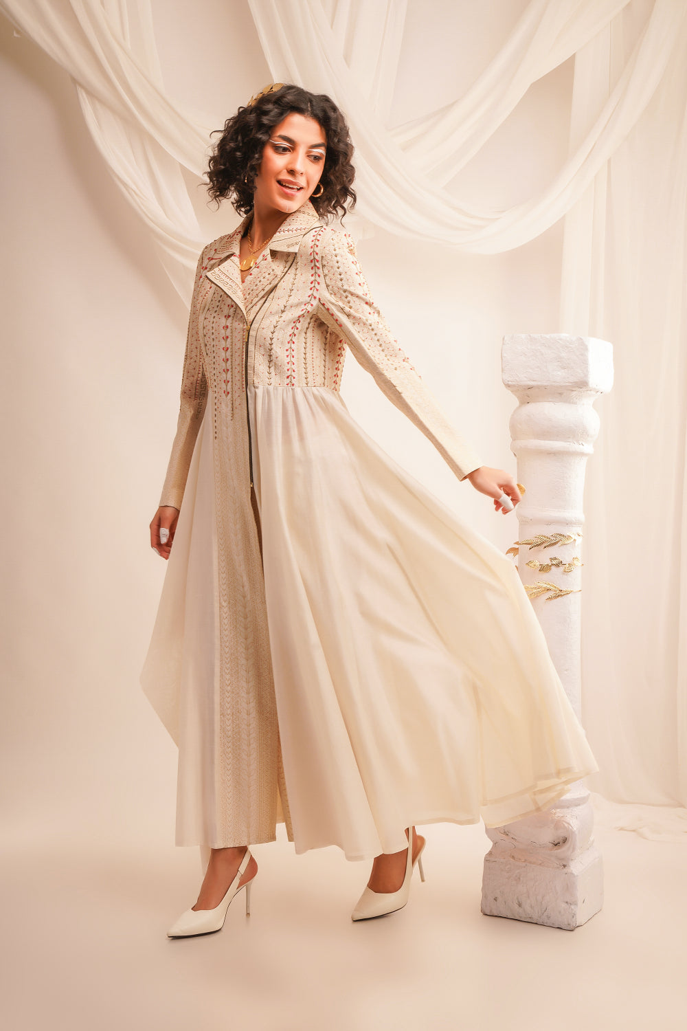 Textured Embroidered Biker Anarkali With Pants - Auraya Fashion 
