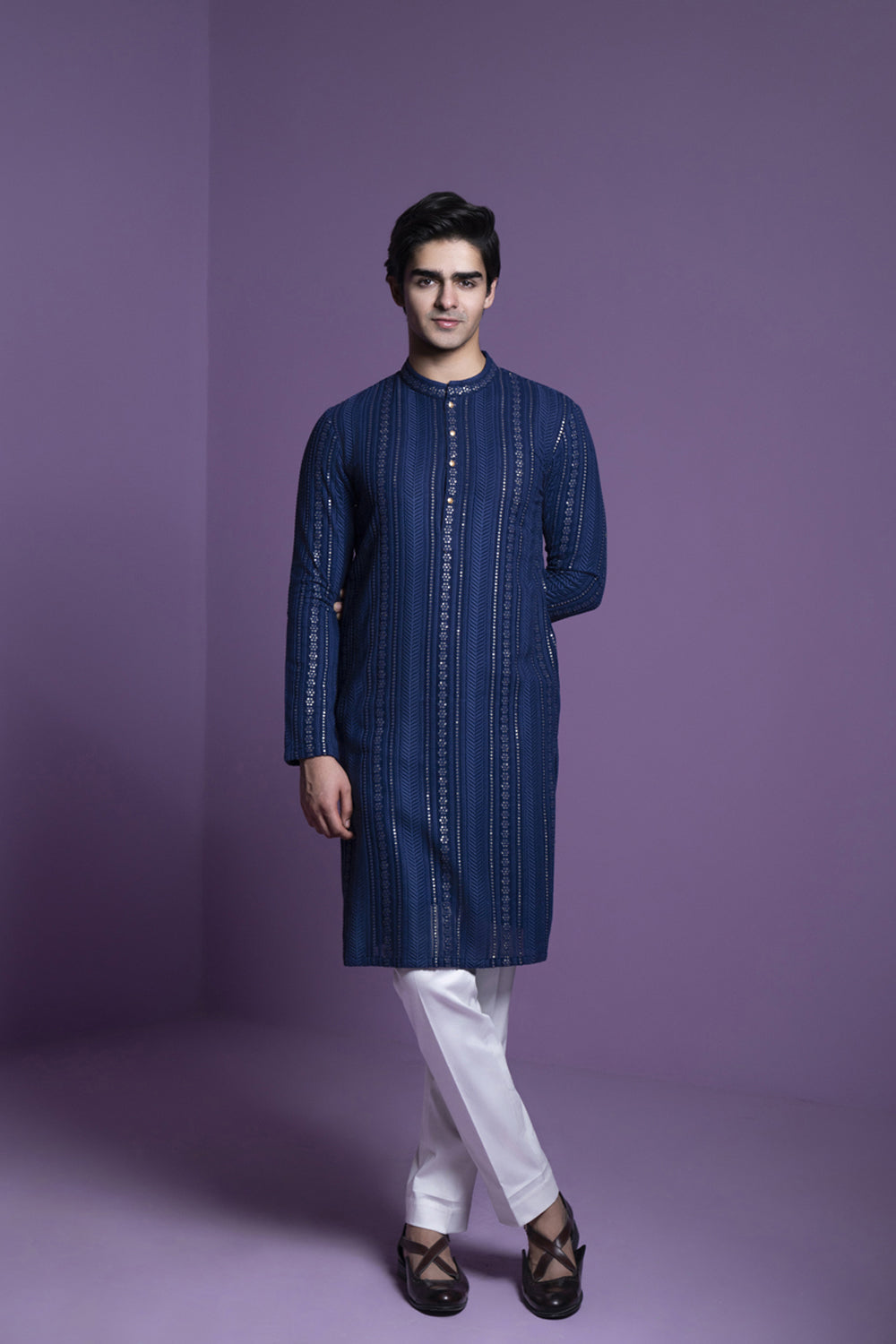 Midnight Blue Kurta Set - Auraya Fashion - Contrast By Parth - #tag1# - #tag2# - #tag3# - #tag3#