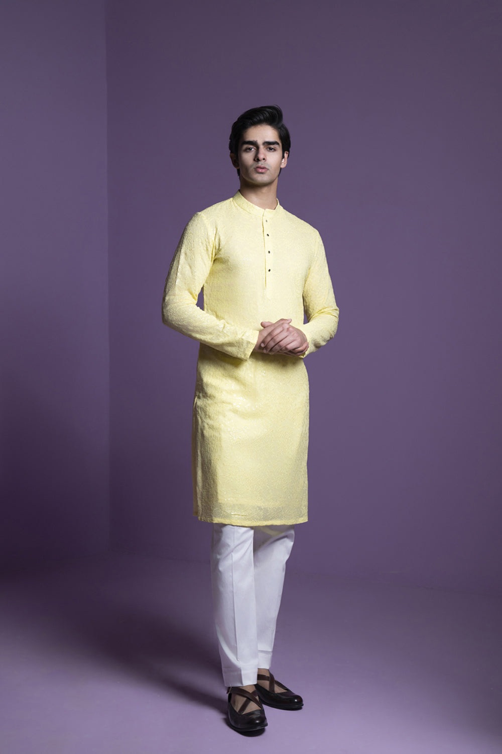 Lemon Yellow Kurta Set - Auraya Fashion - Contrast By Parth - #tag1# - #tag2# - #tag3# - #tag3#