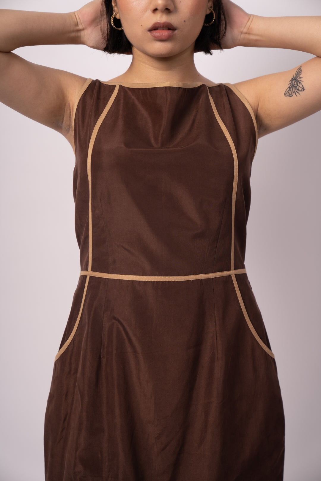 Elegant Brown Sand Silk Dress - Versatile Luxury Occasion Wear