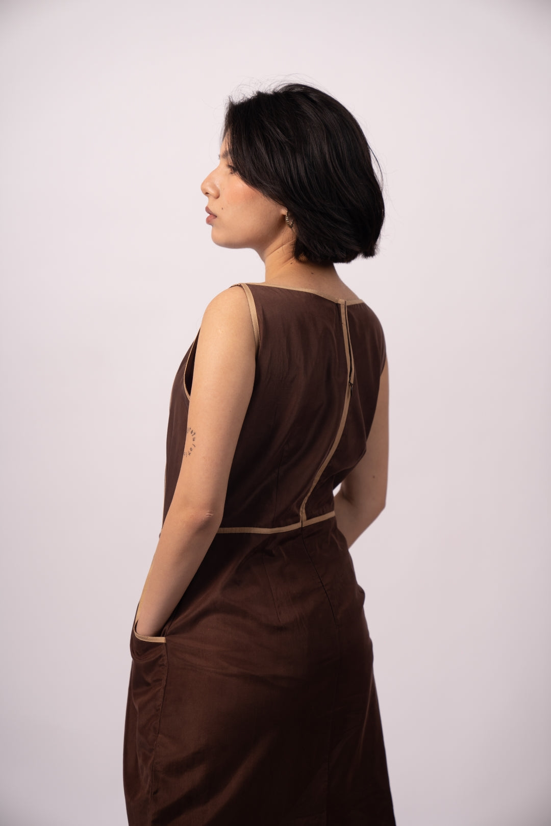 Elegant Brown Sand Silk Dress - Versatile Luxury Occasion Wear