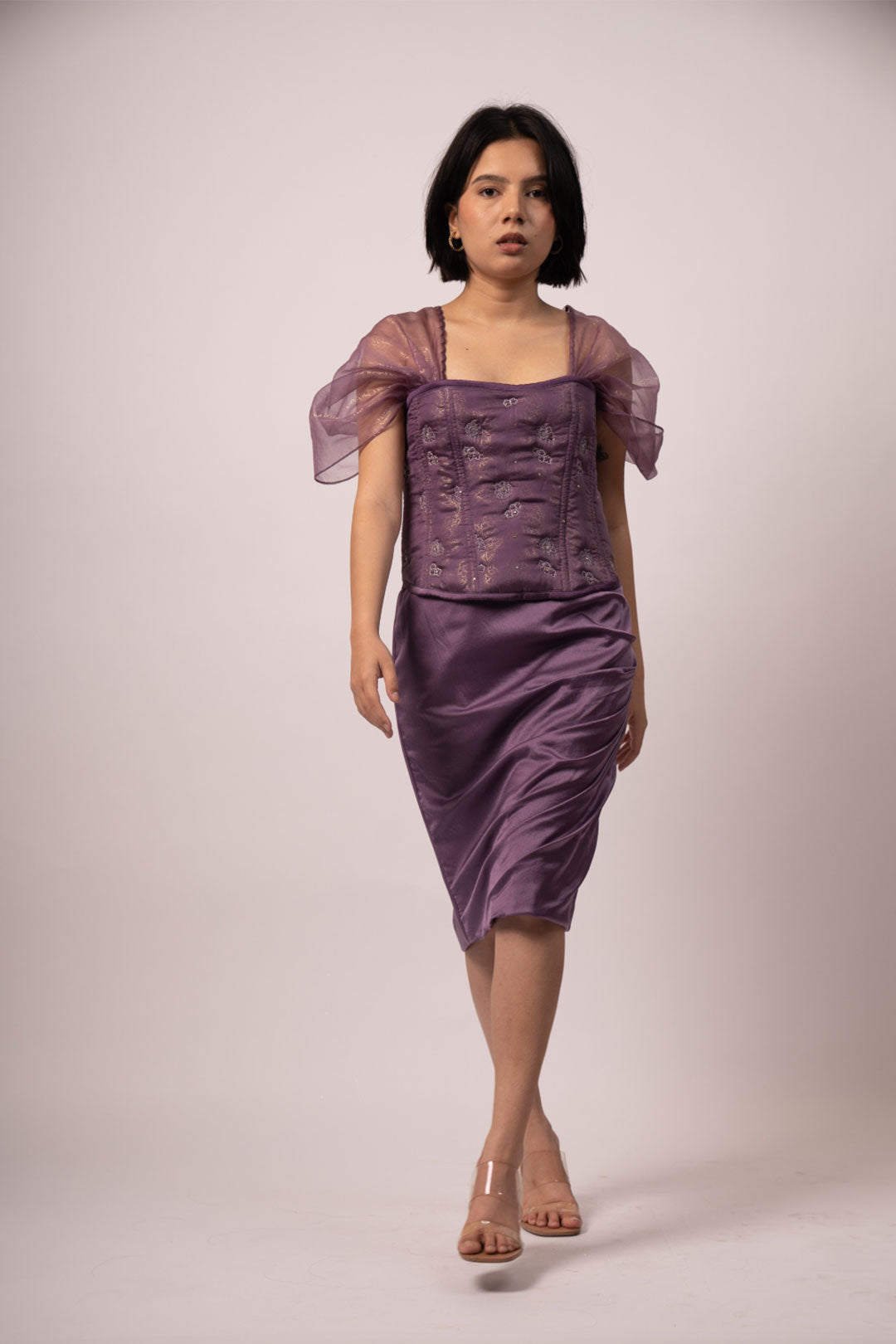 Bodice Bouquet Top in Pure Satin and Organza - Luxury Evening Wear