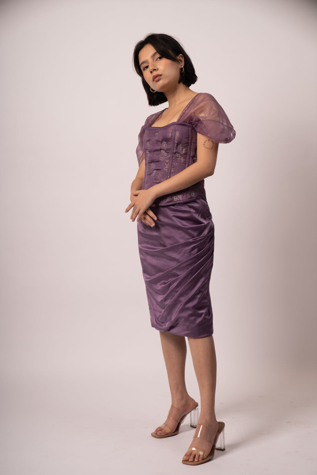 Bodice Bouquet Top in Pure Satin and Organza - Luxury Evening Wear