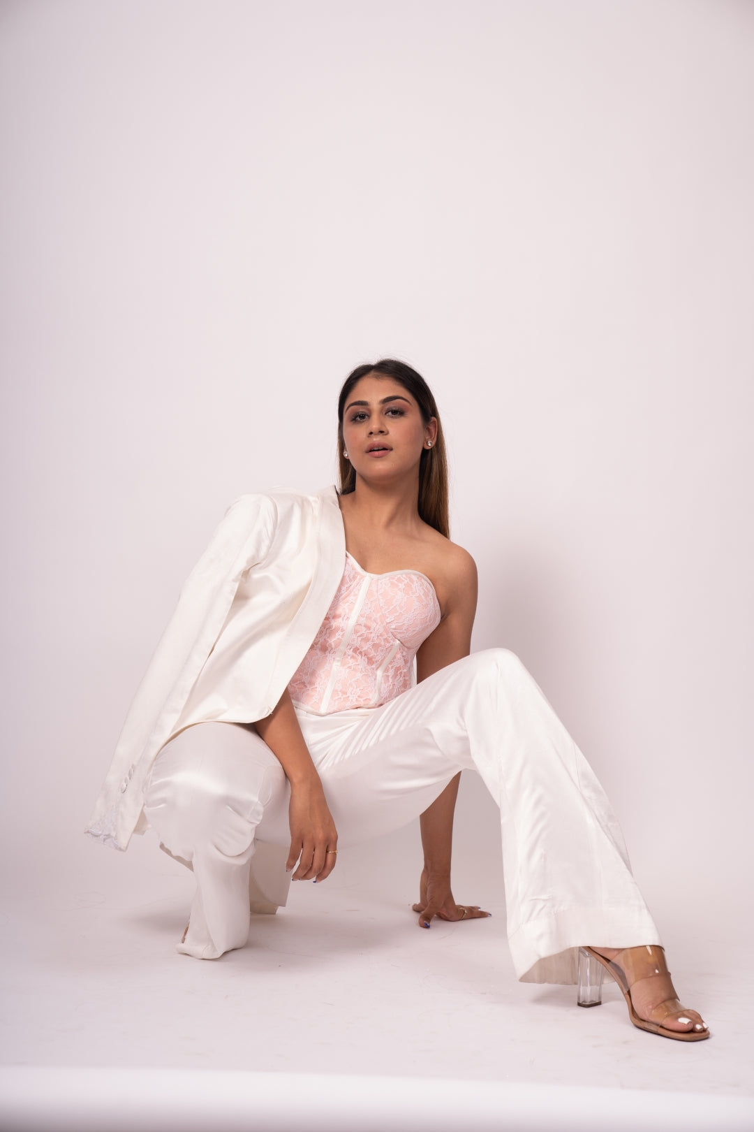 The Mistress White Satin Lace Blazer & Trousers - Royal Power Suit