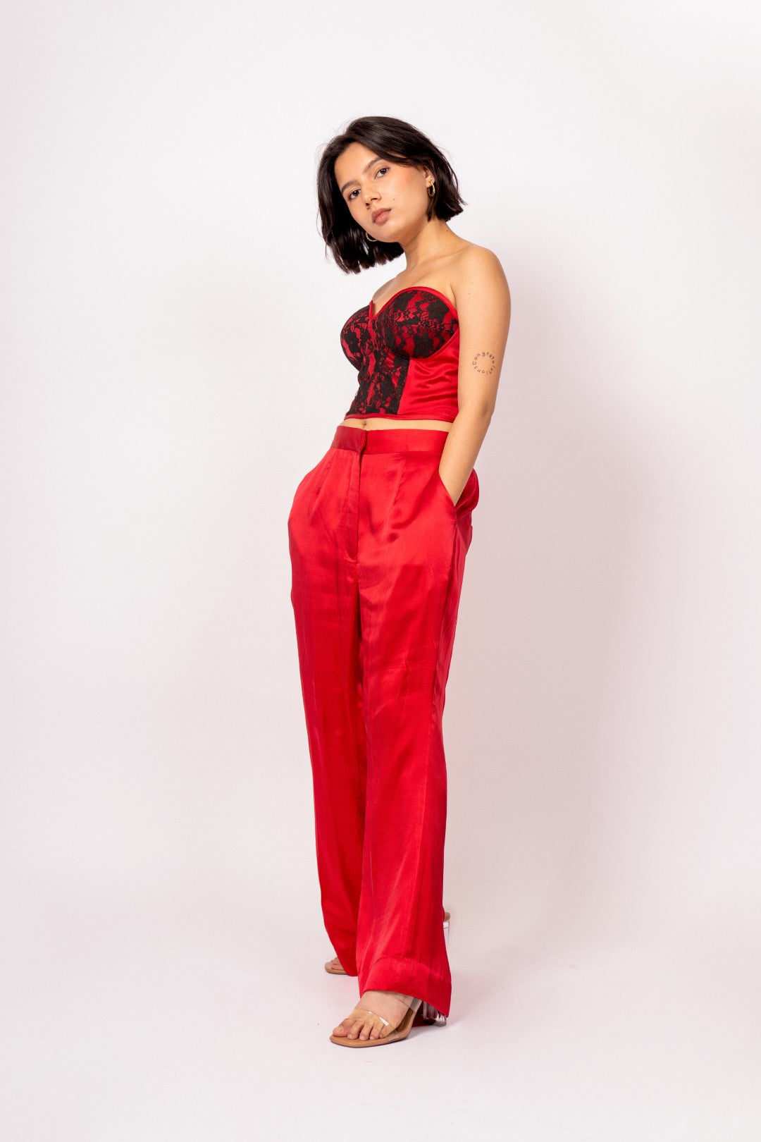 Velvet Frosting Net and Satin Luxury Corset Suit for Women