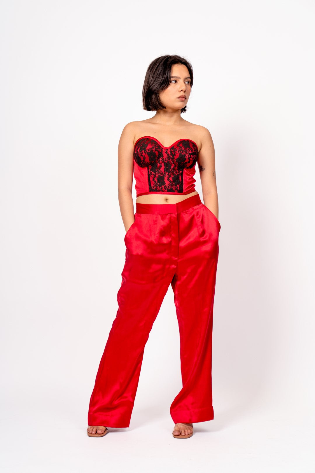 Velvet Frosting Net and Satin Luxury Corset Suit for Women