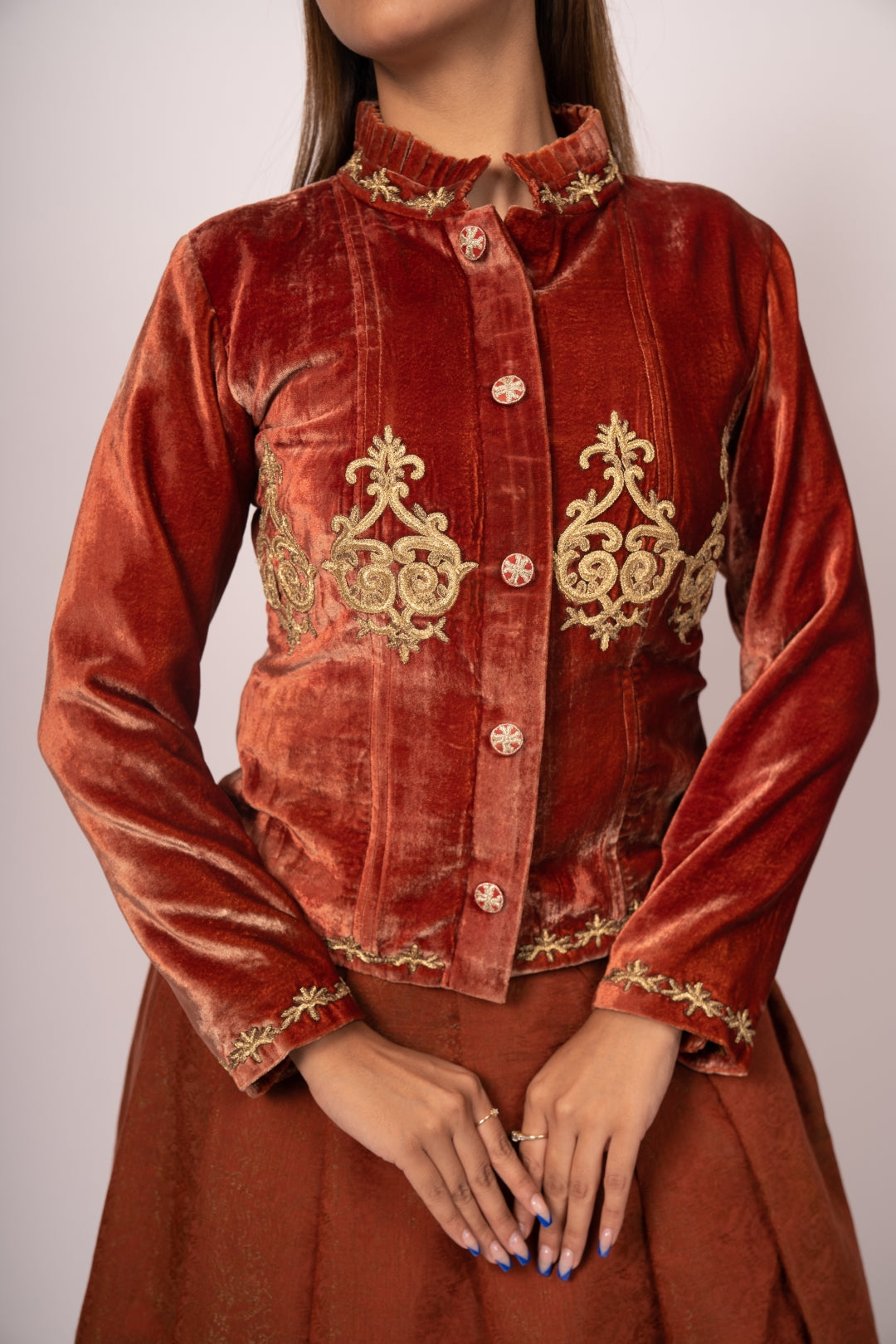 Velvet Victorian Bustle Dress with Layered Satin Skirt - The Lady