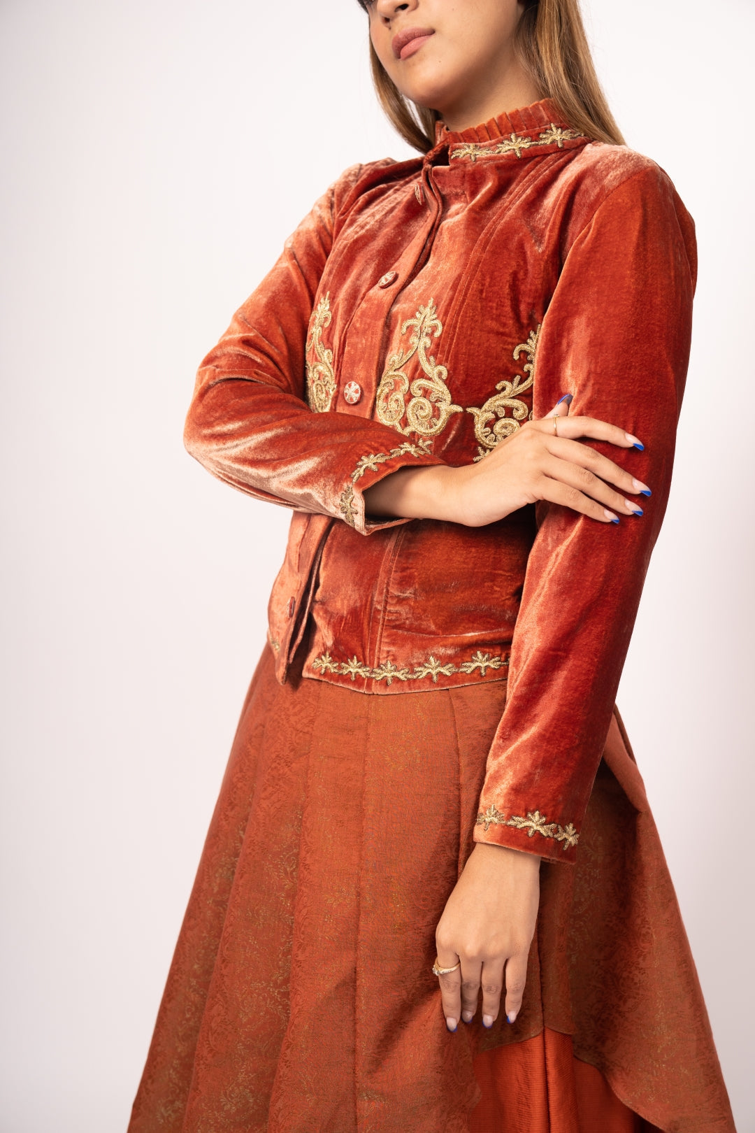 Velvet Victorian Bustle Dress with Layered Satin Skirt - The Lady