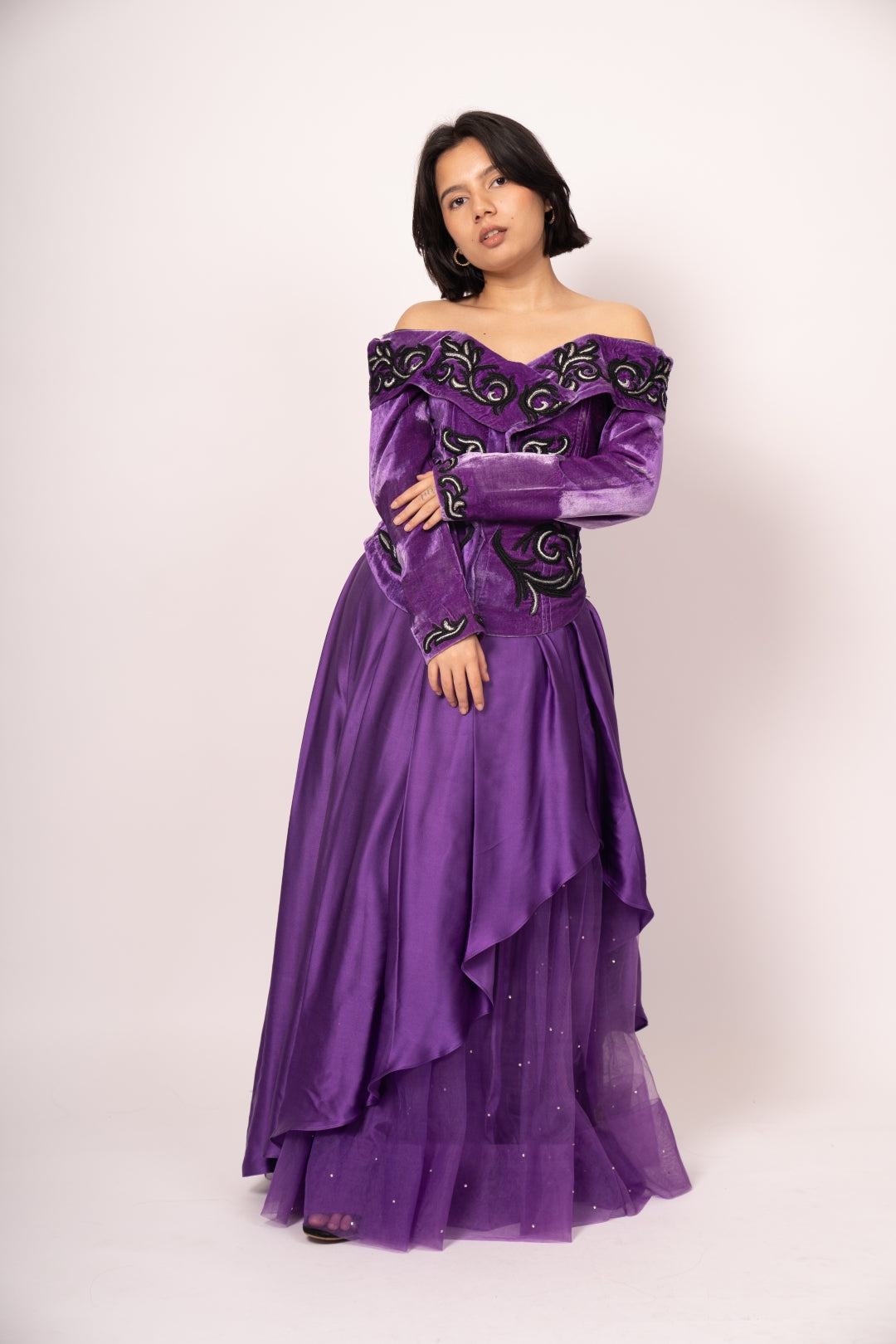 Princess Royale Velvet Corset Gown with Layered Net Skirt