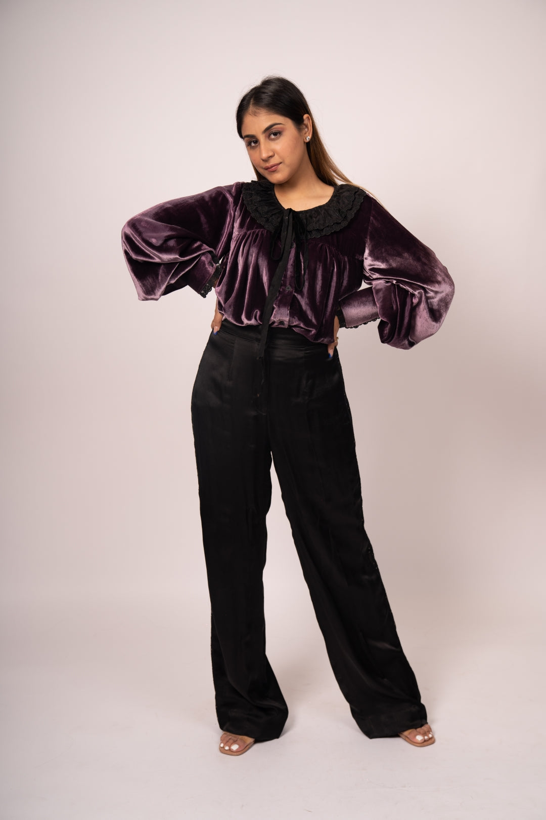 Lady In Love Pure Velvet Co-ord Set with Fluid Satin Trousers