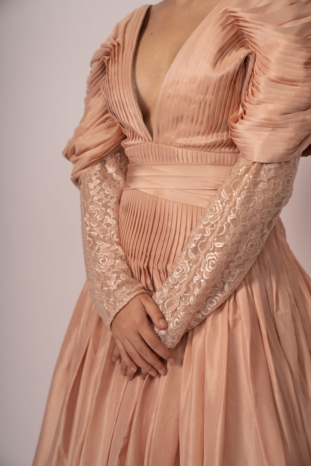 Requeen Pure Silk Layered Hourglass Dress with Structured Neckline