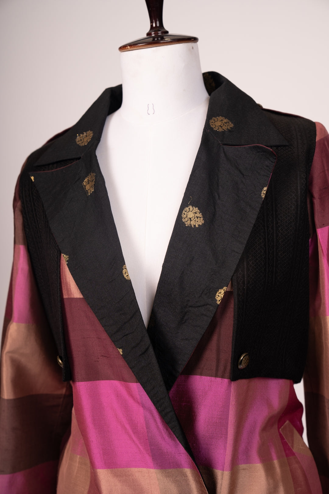 Luxury Raw Silk Checked Jacket – Victorian Inspired Couture