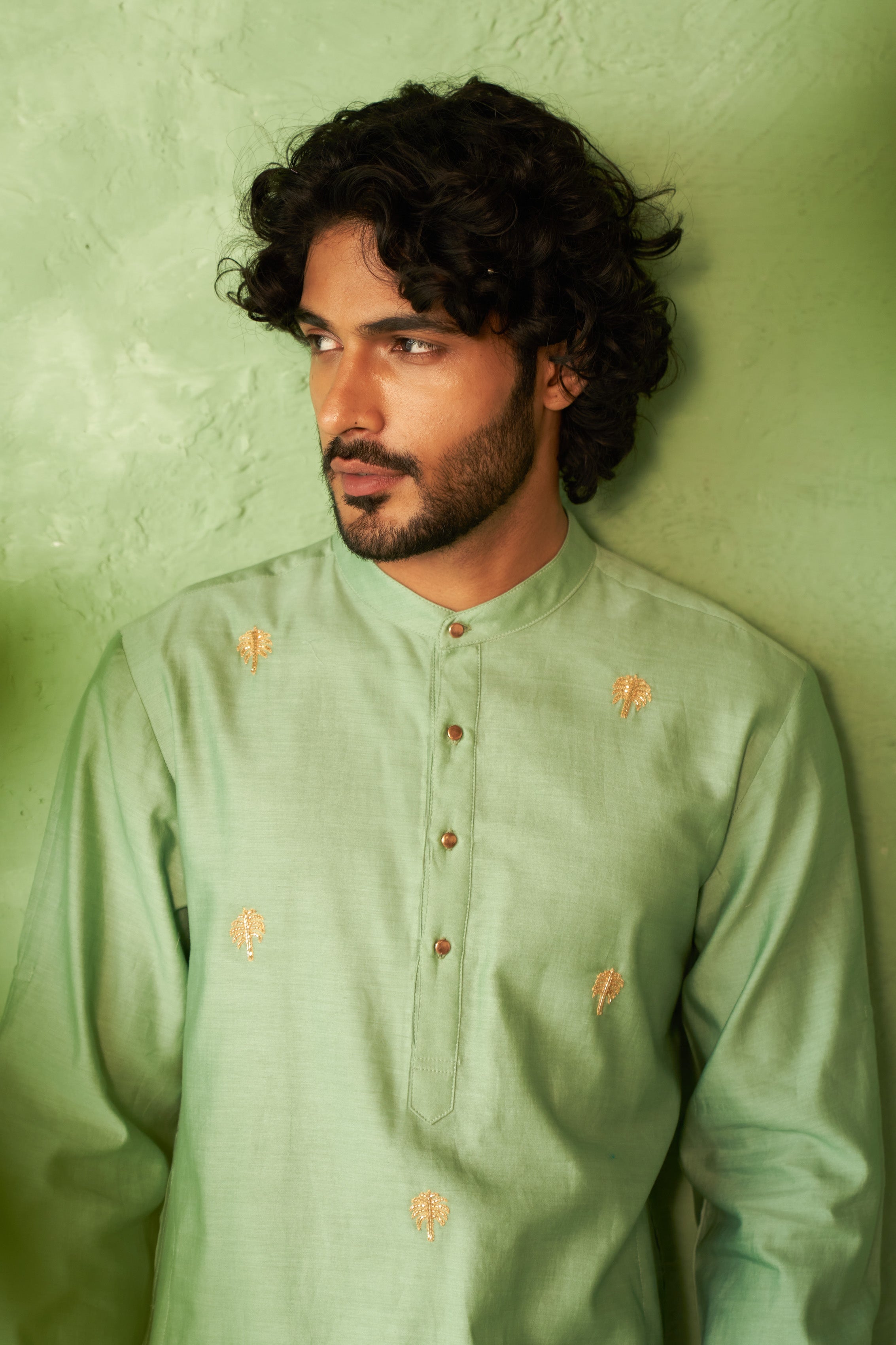 Tea Green Mens Kurta Set