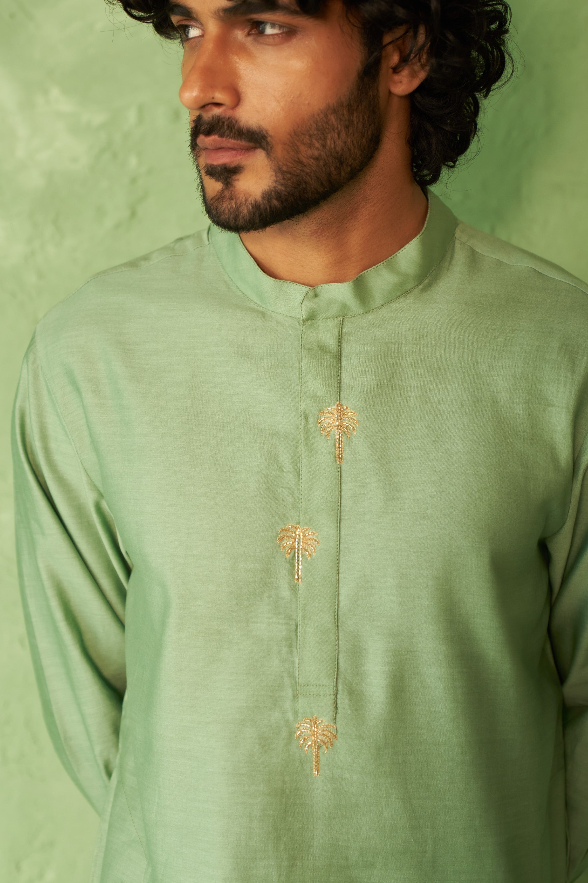 Placket Embroidery Mens Kurta Set