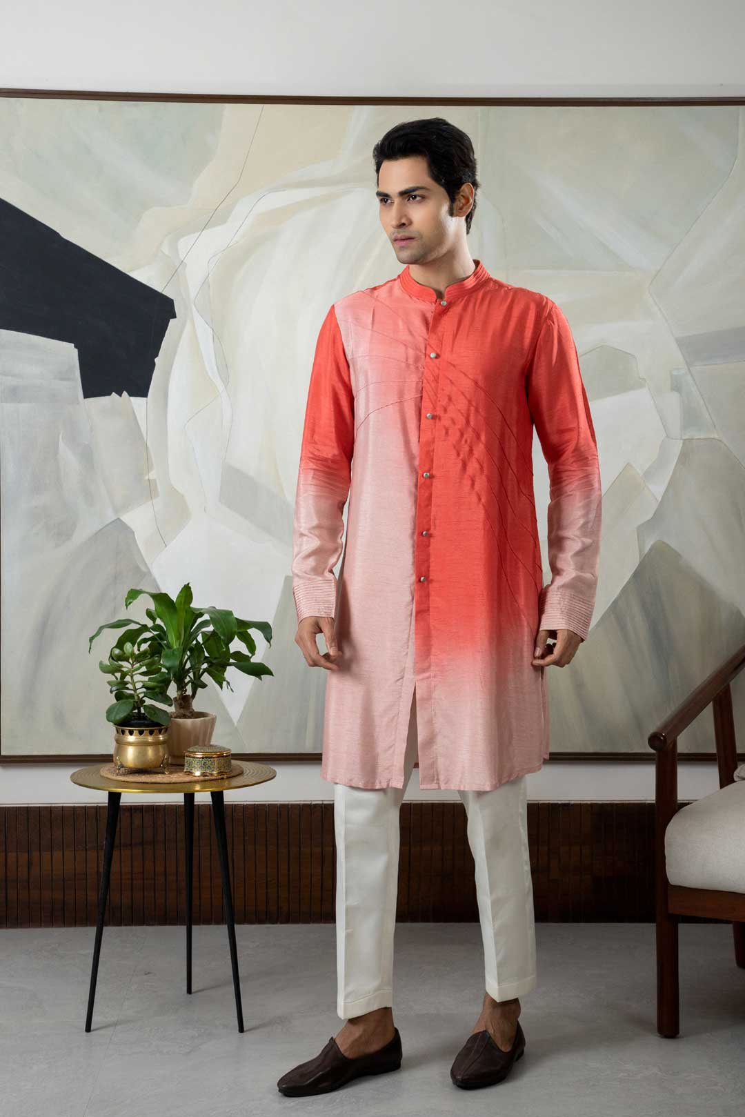 Coral ombre kurta set