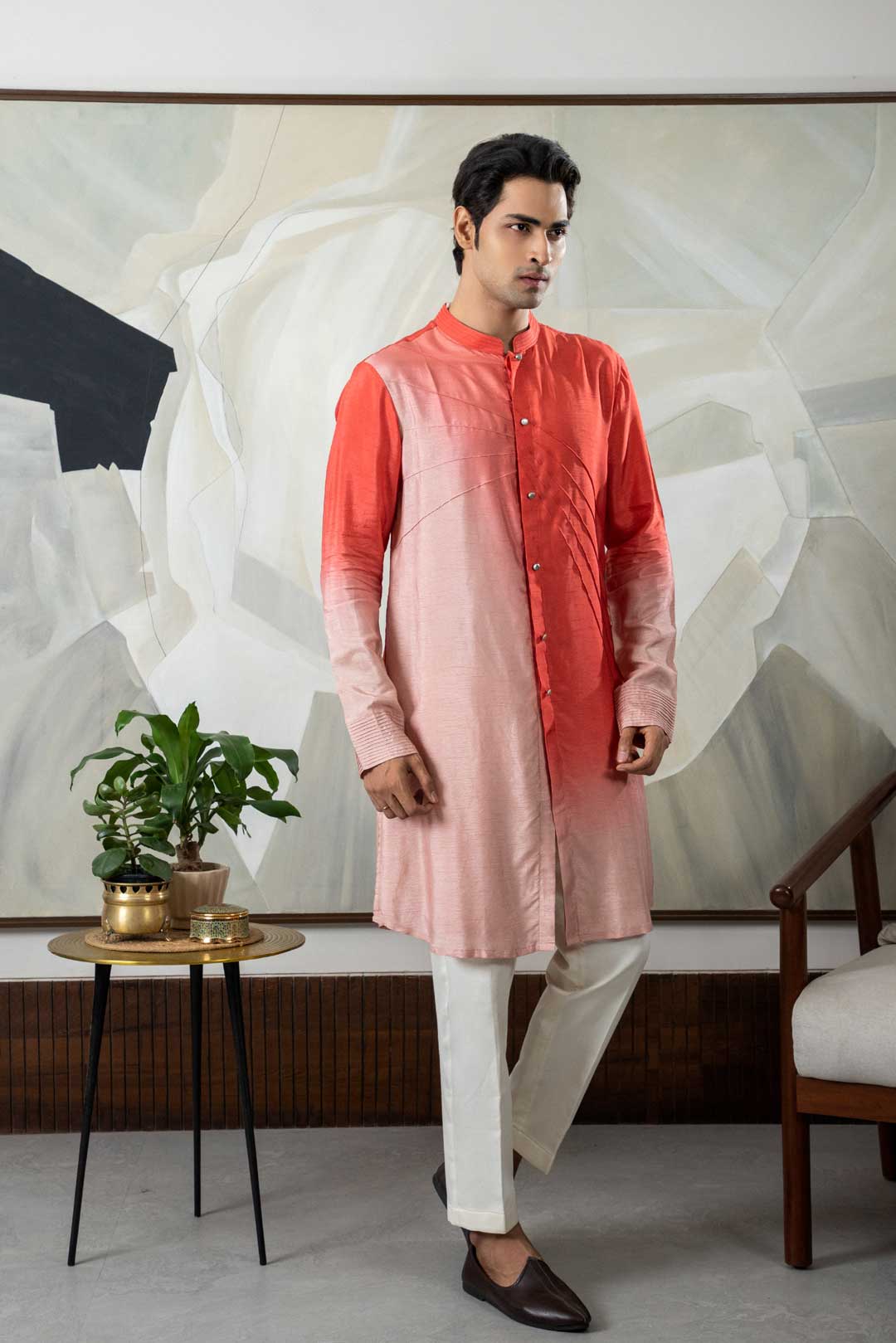 Coral ombre kurta set