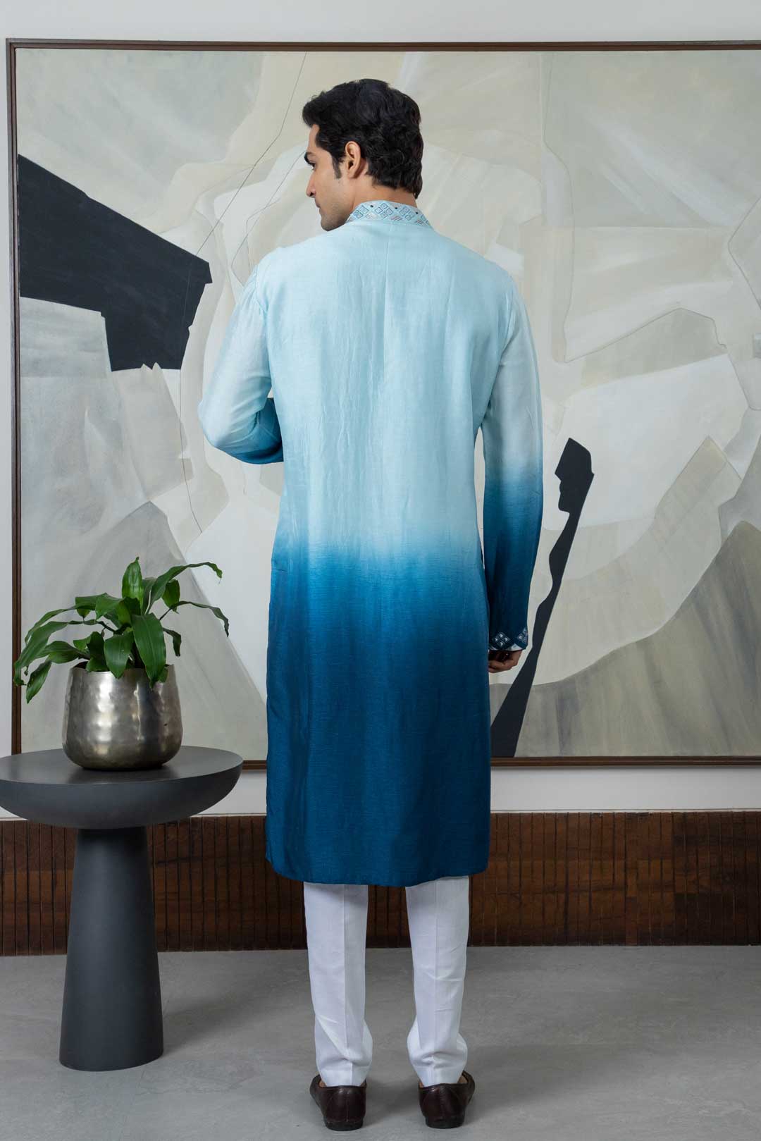 Ombre blue rexin kurta set