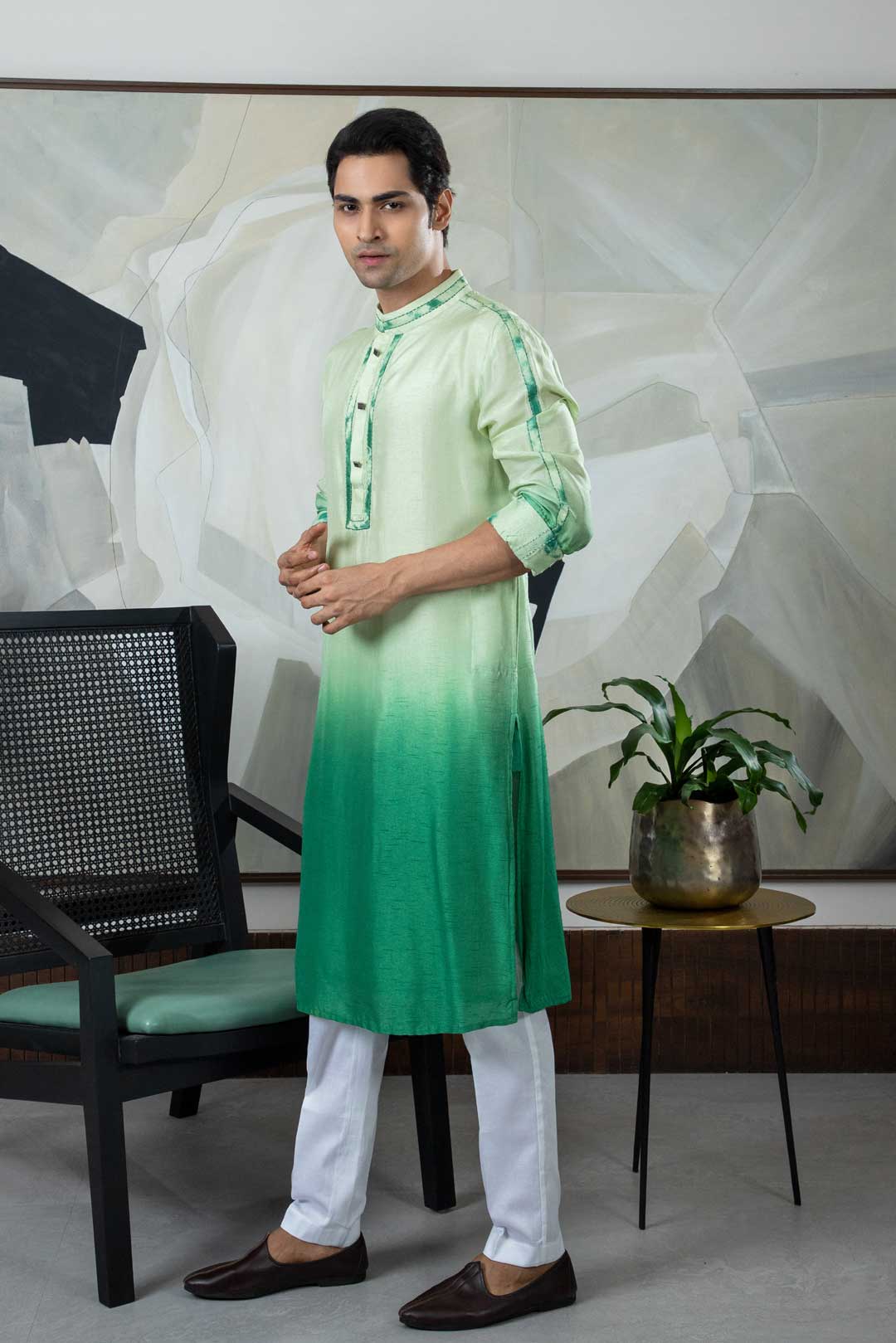 Tie dye green kurta set