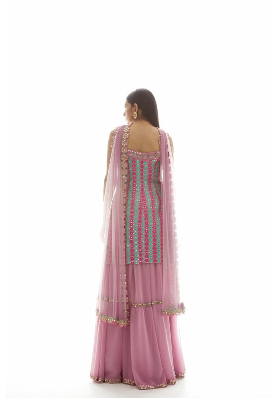 Image of Onion pink Applique Kurta Sharara Set