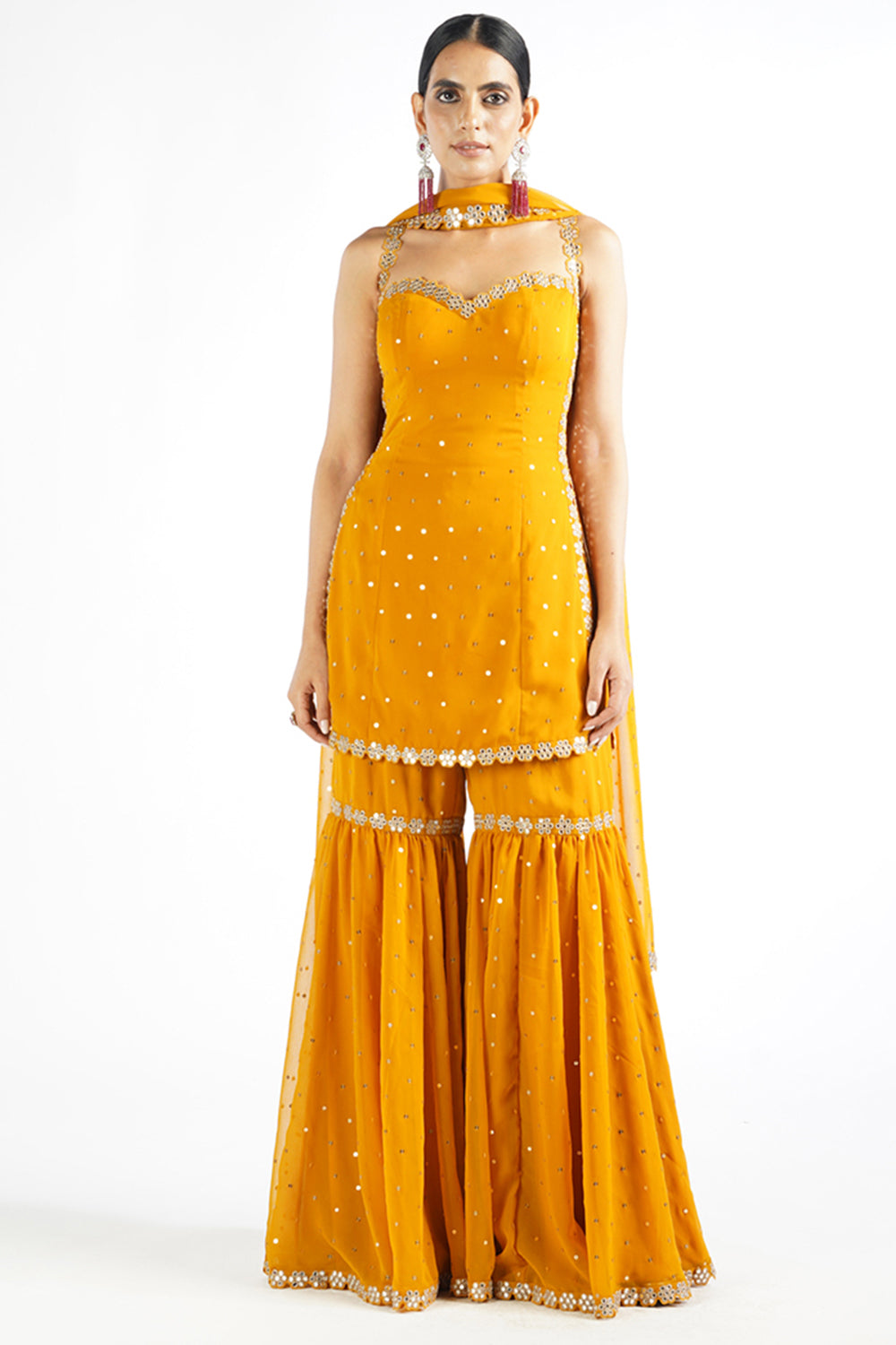 Mustard Georgette Sharara Set