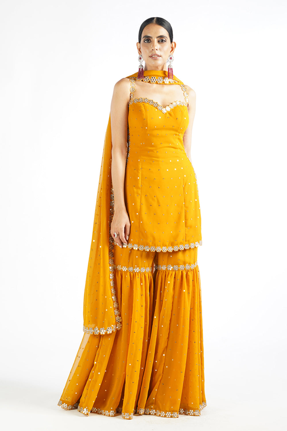 Mustard Georgette Sharara Set