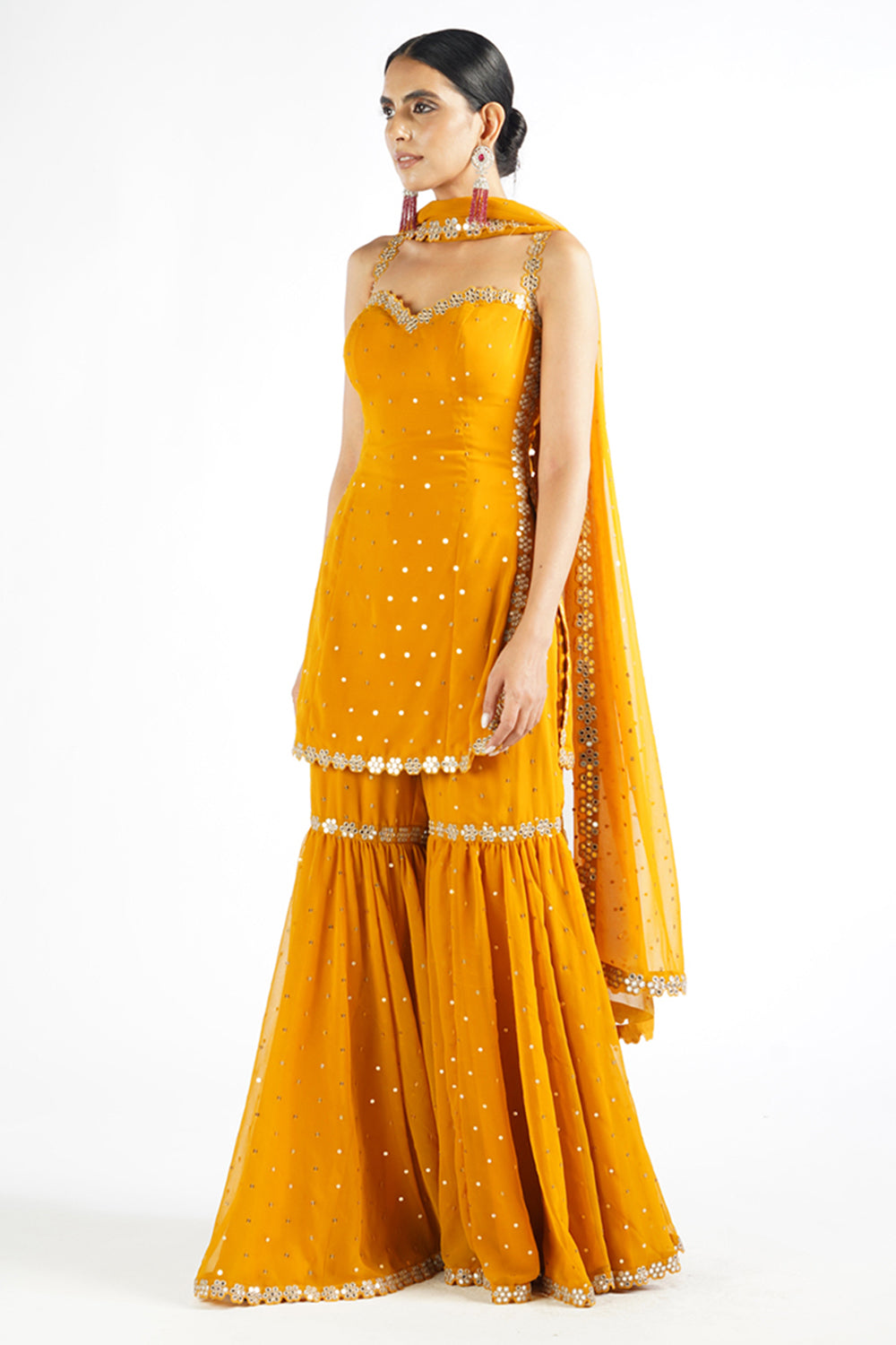 Mustard Georgette Sharara Set