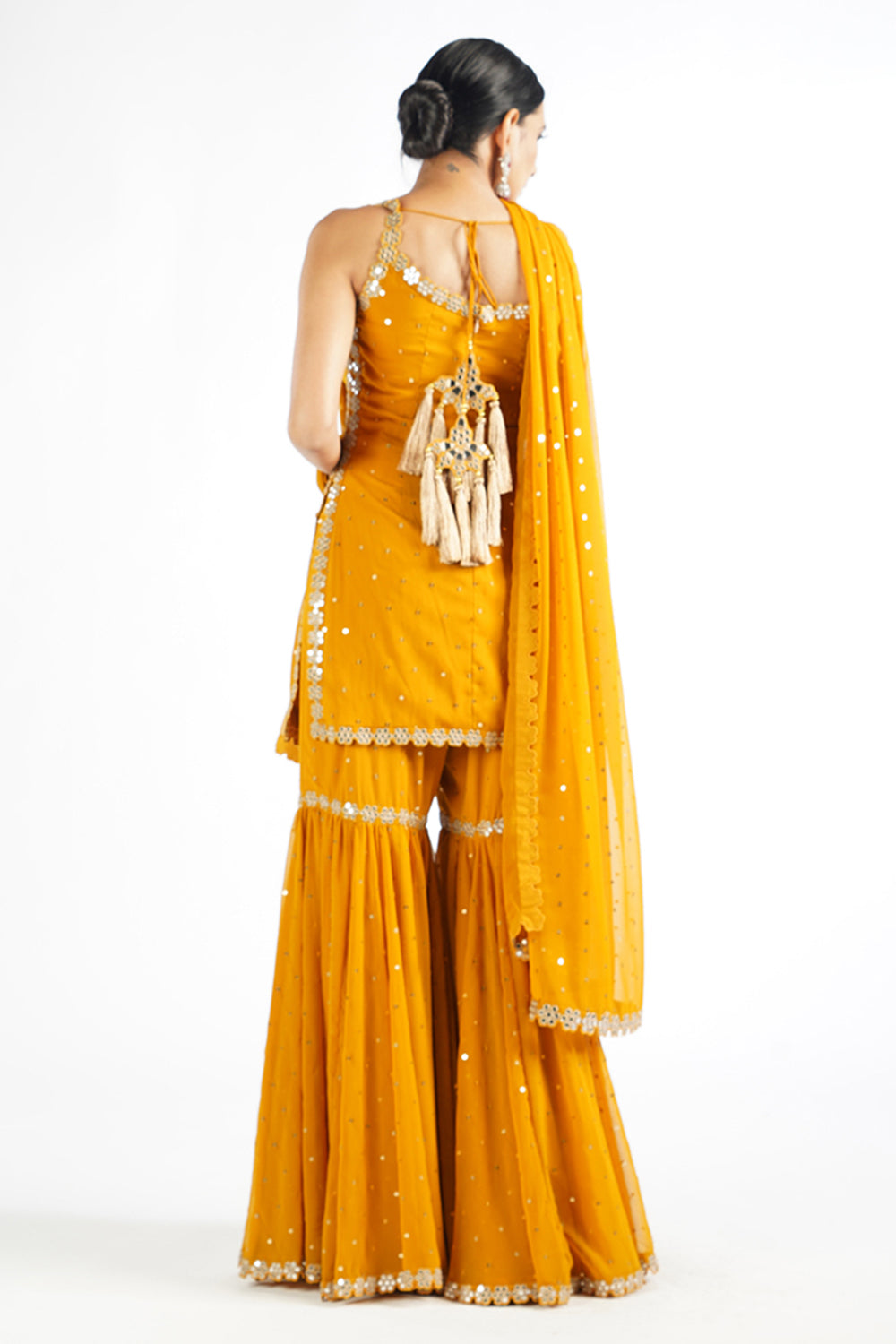 Mustard Georgette Sharara Set