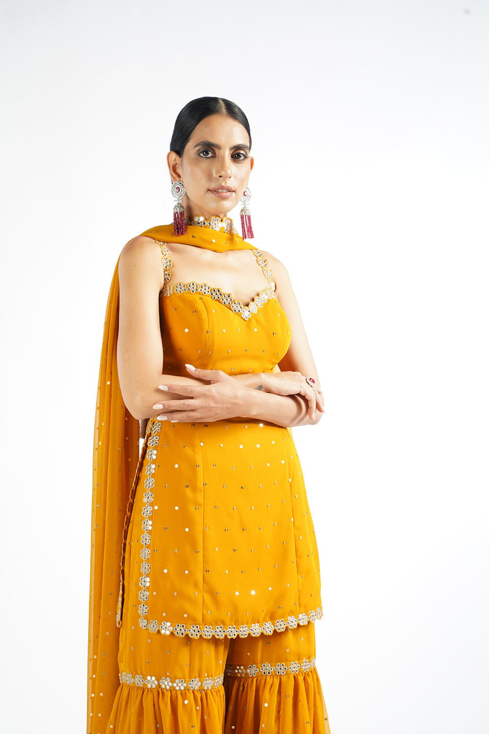 Mustard Georgette Sharara Set