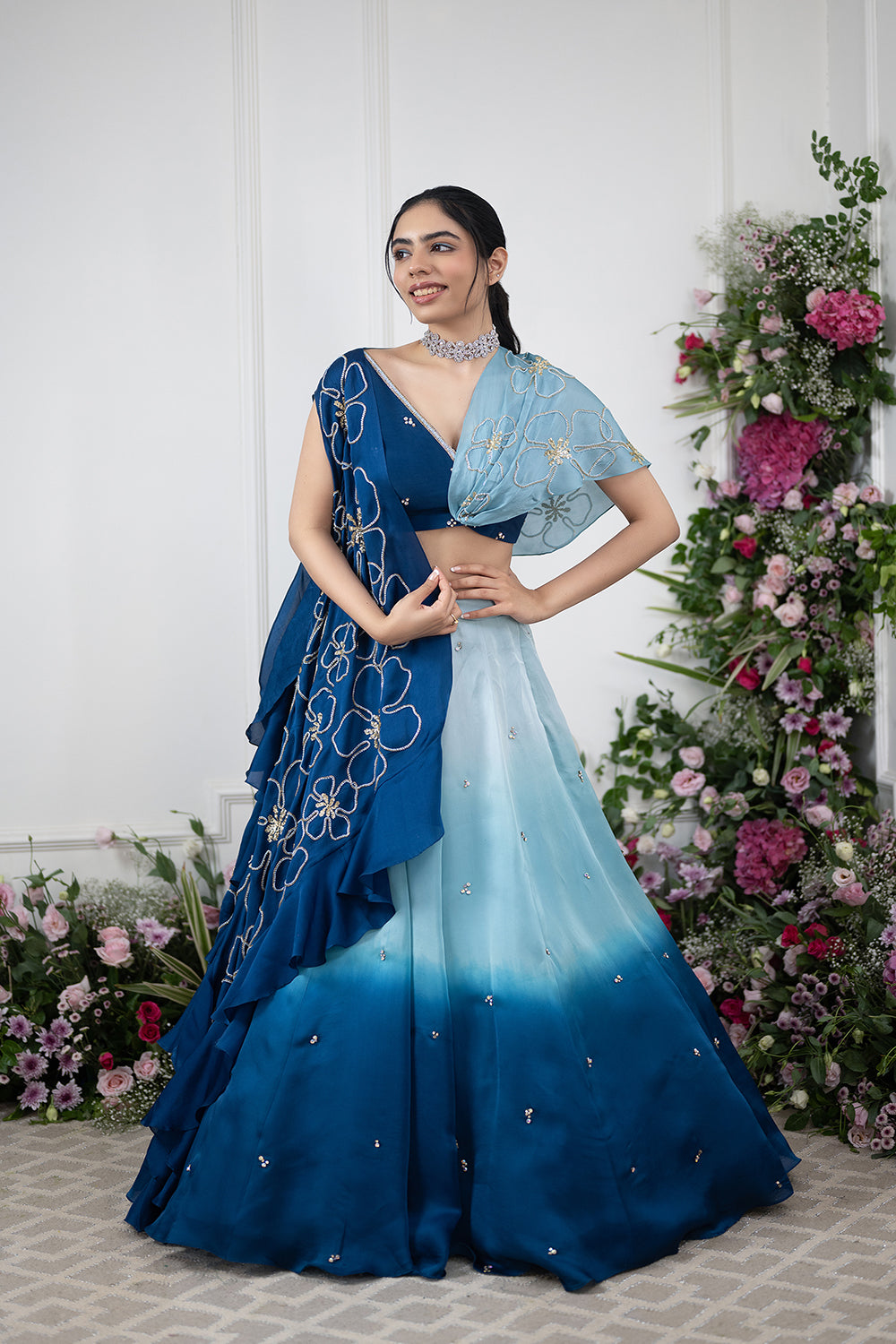 Blue Ombre Cape Lehnga Set