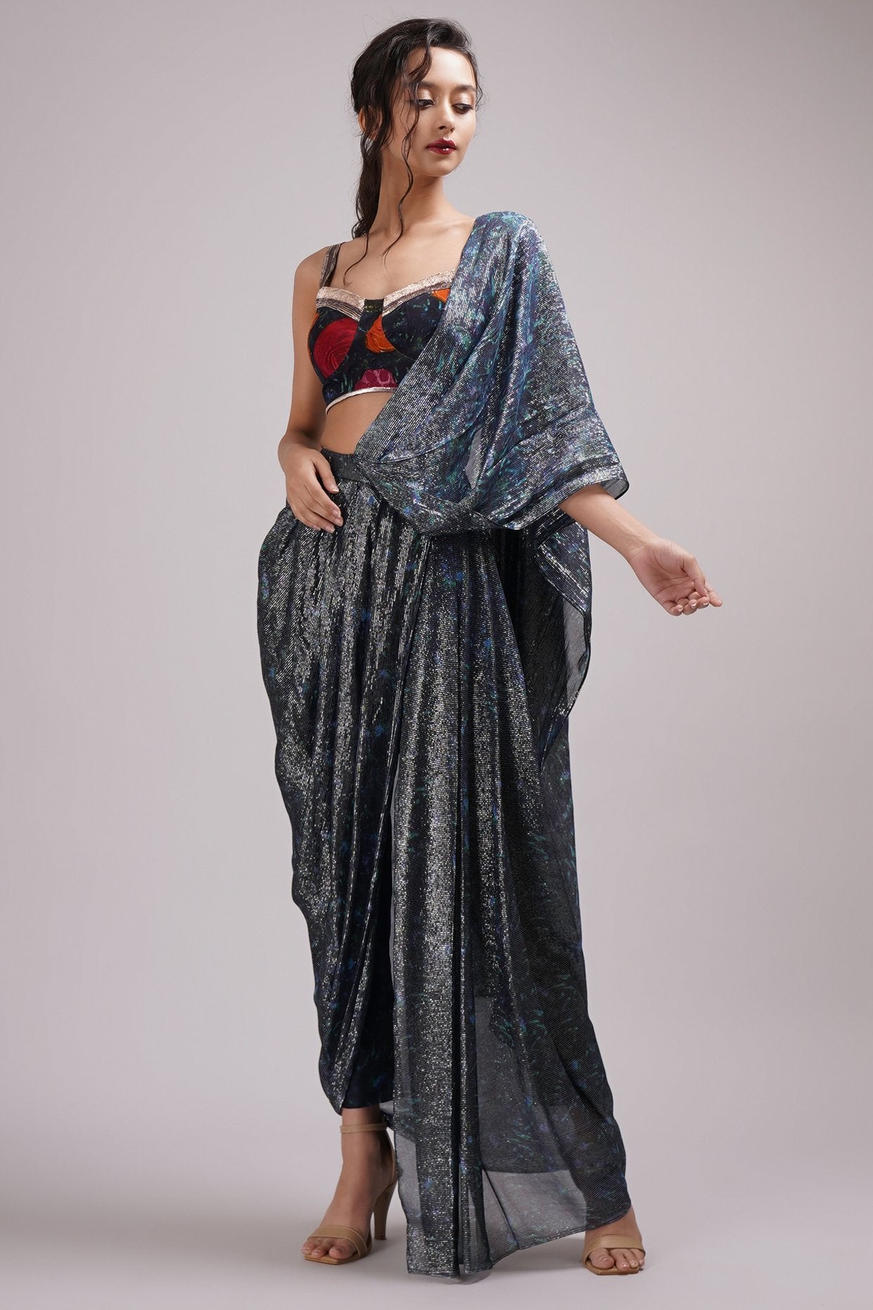 Fusion Style Drape Pant Saree Set