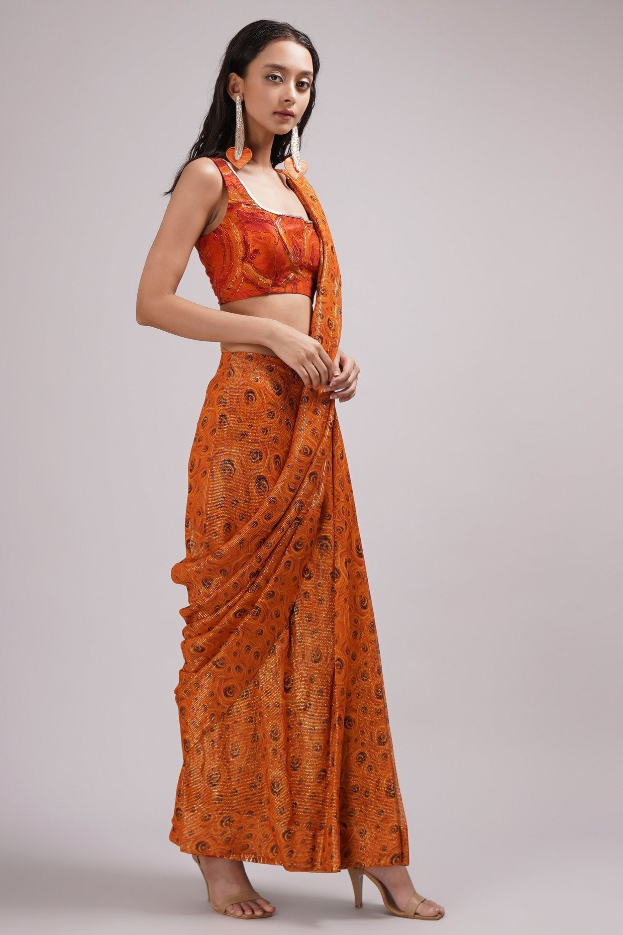 Square Neck Strapy Blouse Pre Draped Saree