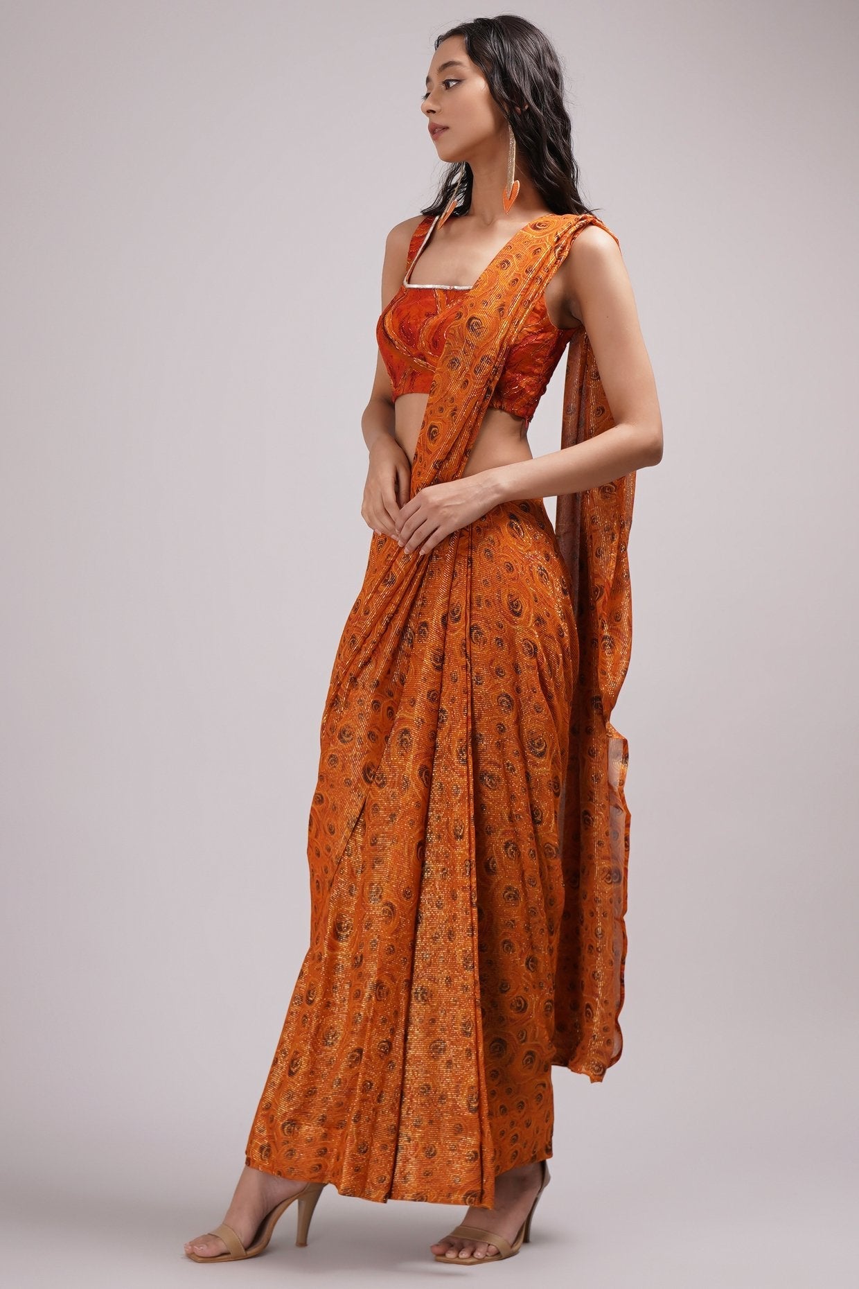 Square Neck Strapy Blouse Pre Draped Saree