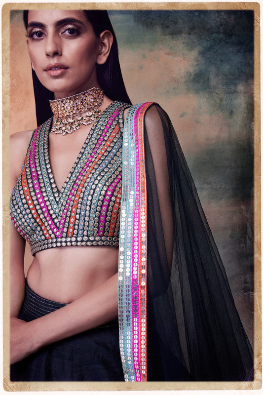 Image of Multi strip blouse lehenga set