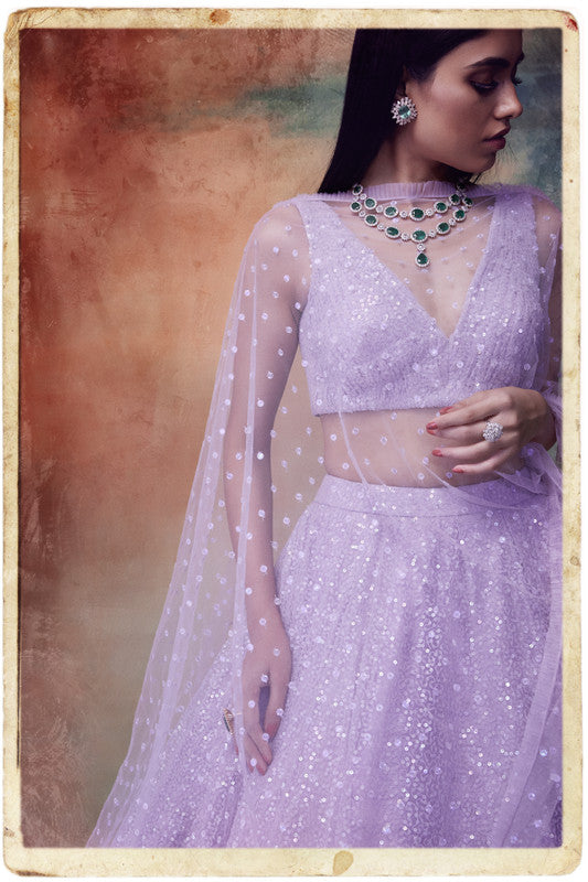 Image of Powder lilac sequined lehenga set