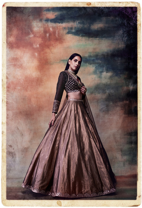 Image of Copper shimmer organza lehenga set