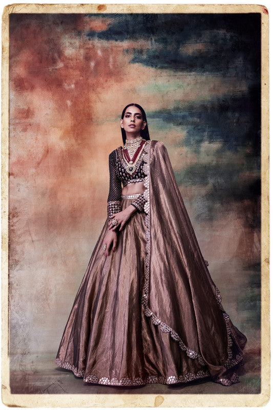 Image of Copper shimmer organza lehenga set