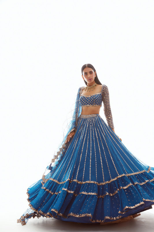 Blue Linear Drop Lehenga Set