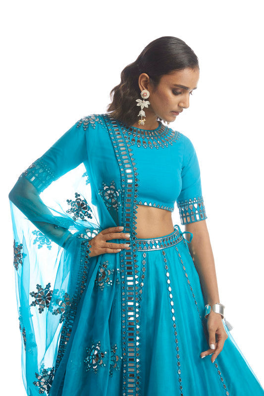 Image of TURQUOISE BLUE LEHNGA SET