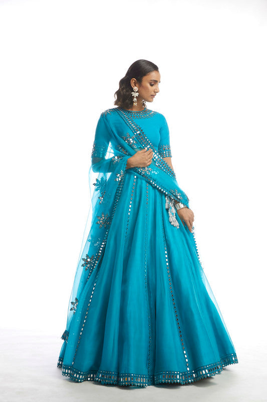 Image of TURQUOISE BLUE LEHNGA SET