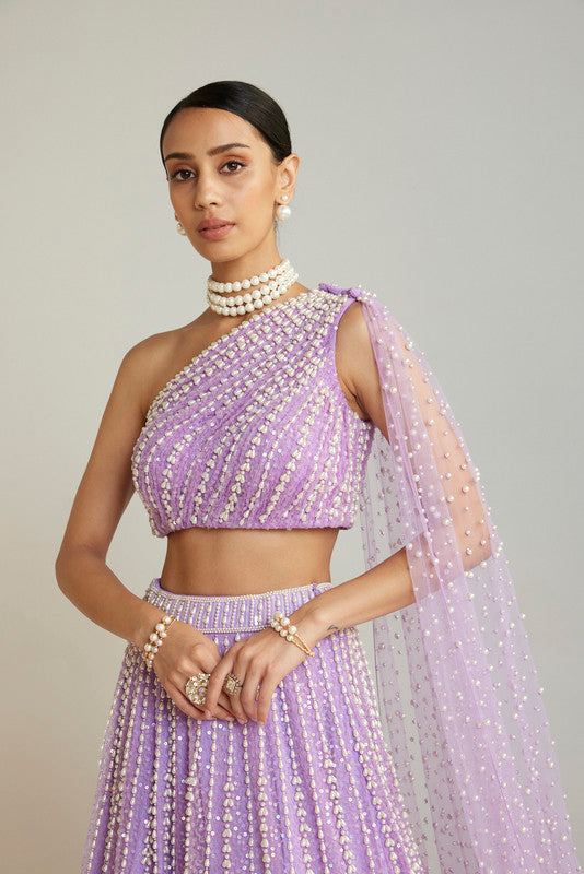 Image of Lilac One Shoulder Lehenga Set