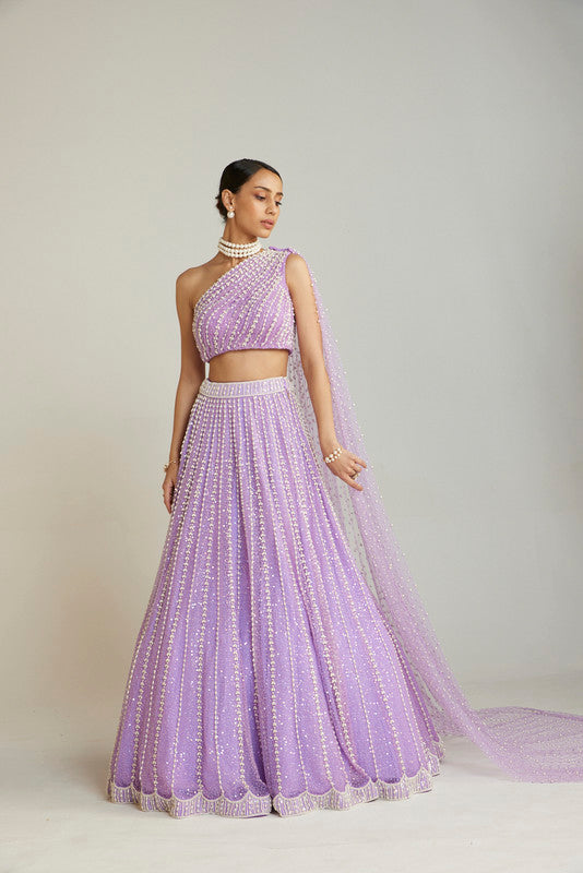 Image of Lilac One Shoulder Lehenga Set