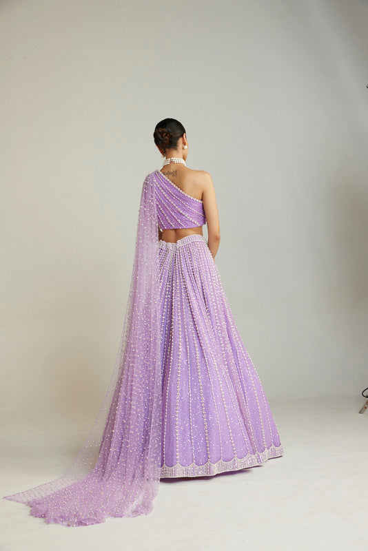 Image of Lilac One Shoulder Lehenga Set