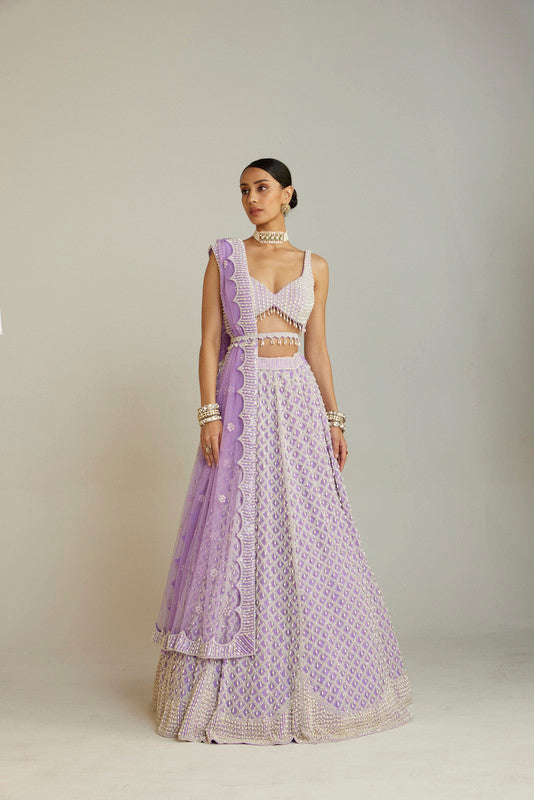 Image of Lilac Pearl Drop Lehenga Set