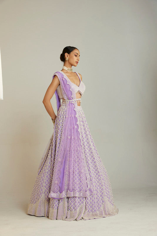 Image of Lilac Pearl Drop Lehenga Set