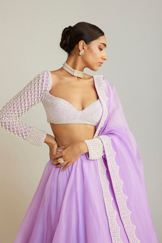 Image of Lilac Organza Lehenga Set