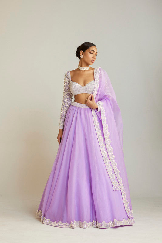 Image of Lilac Organza Lehenga Set