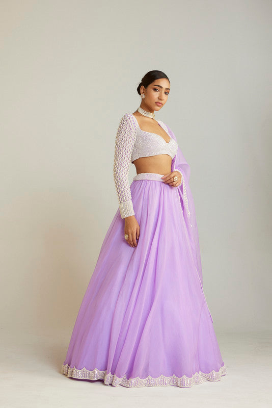 Image of Lilac Organza Lehenga Set