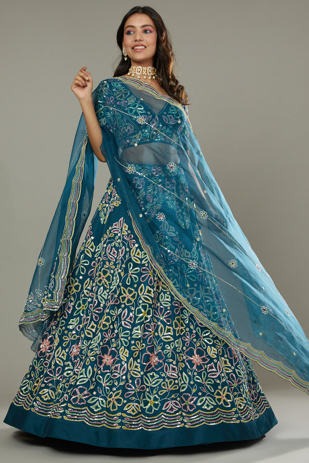 Blueberry Candy Hand Embroidered Raw Silk Lehenga Set